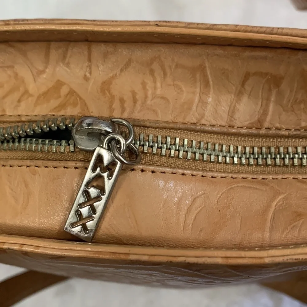 MAXX New York floral tooled embossed leather tan shoulder bag